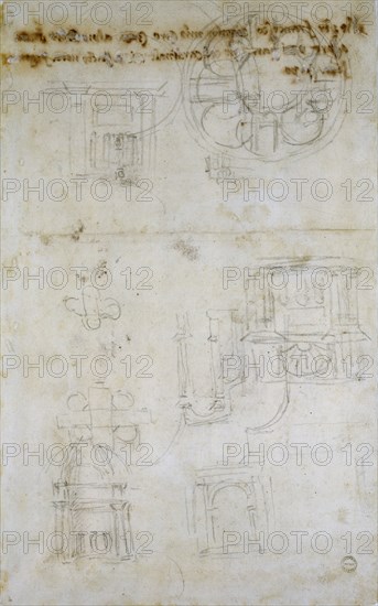Sketch showing Studies for St Peter's, c1490-1560. Artist: Michelangelo Buonarroti.