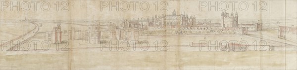 Hampton Court Palace from the North, c1550-1560. Artist: Anthonis van den Wyngaerde.