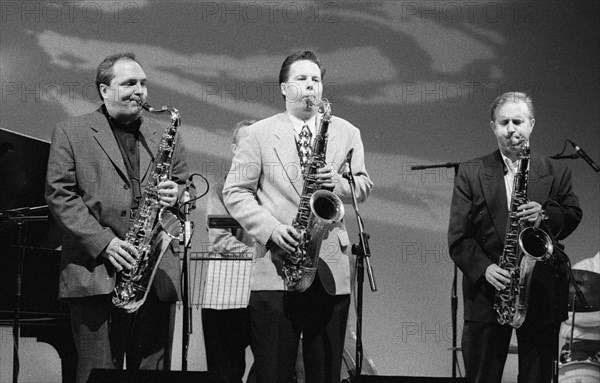 Ken Peplowski, Scot Hamilton and Harry Allen, Brecon Jazz Festival, Powys, Wales, Aug 1998. Artist: Brian O'Connor.