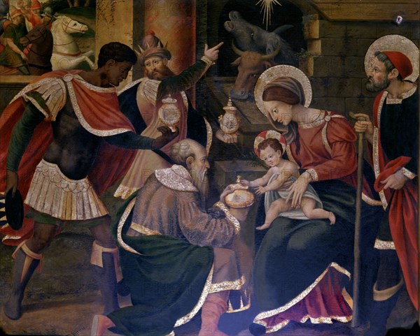 Adoration of the Magi, detail from the Altarpiece with scenes of the life of Christ on an altar o?