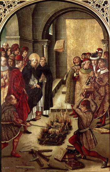 Book Burning' or 'Saint Dominic of Guzman and the Albigensians', by Pedro Berruguete.