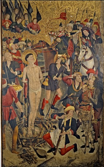 Altarpiece of Saint Vincent of Sarria, detail of Saint Vincent at the stake, by Jaume Huguet.
