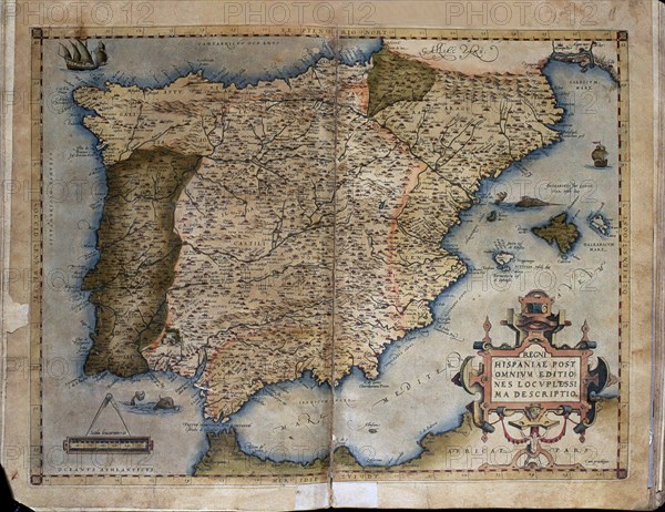 'Theatrum Orbis Terrarum' by Abraham Ortelius, Antwerp, 1574. Map of the Iberian Peninsula.