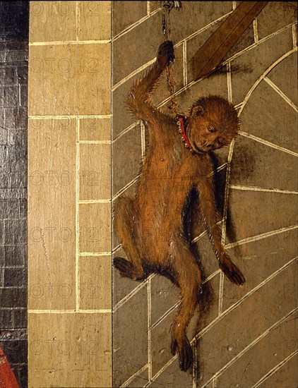 'Monkey on a wall', detail of the Transfiguration altarpiece, 1445-1452. Tempera on wood by Bern?