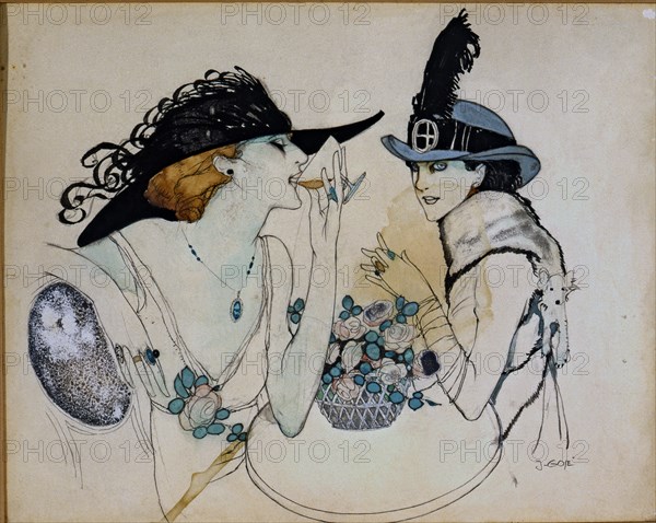 'Ladies drinking champagne', drawing by Javier Gosé in the Pladellorens Collection.