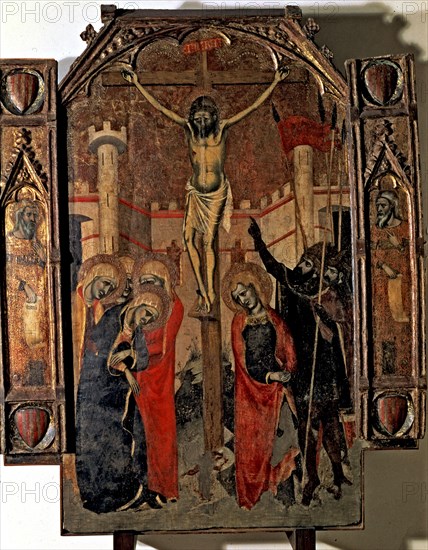 'The Crucifixion', end of the central street of the Almudaina main altarpiece. Commissioned by t?