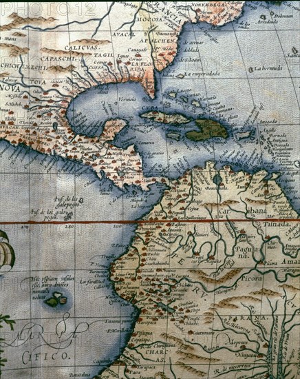 'Theatrum Orbis Terrarum' by Abraham Ortelius, Antwerp, 1574, map of Central America, West Indie?