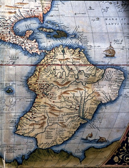 'Theatrum Orbis Terrarum' by Abraham Ortelius, Antwerp, 1574, map of South America, Central and ?