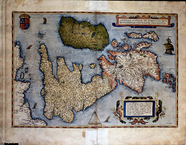 Theatrum Orbis Terrarum'  by Abraham Ortelius, Antwerp, 1574, map of United Kingdom and Ireland.