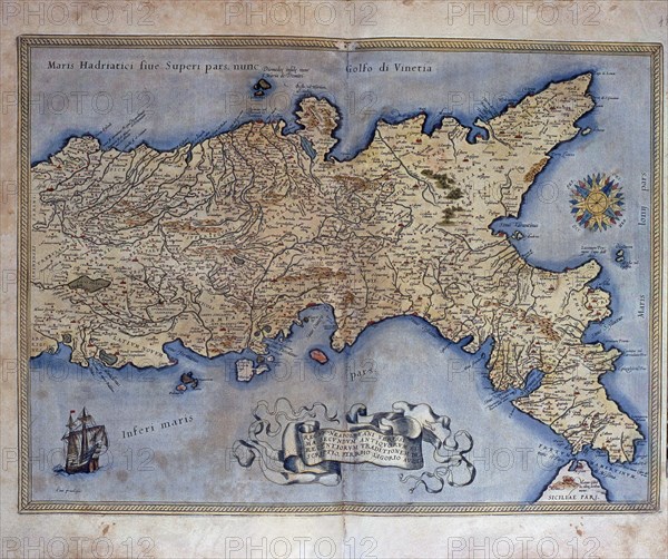 'Theatrum Orbis Terrarum' by Abraham Ortelius, Antwerp, 1574, map of the Kingdom of Naples.