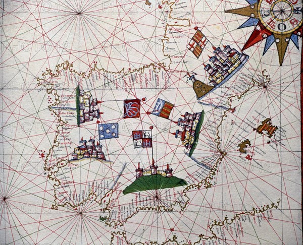 Atlas of Joan Martines, Messina, 1582, in the Iberian Peninsula portulan chart.