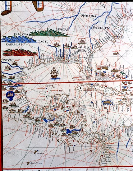 Atlas of Joan Martines, Messina, 1582. Portulan chart of Central America, Caribbean, Florida, Geo?