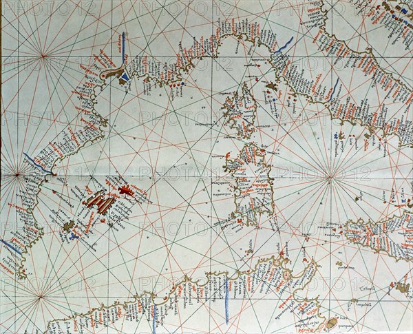 Atlas of Joan Martines, Messina, 1582. Portulan chart of western Mediterranean, with European coa?