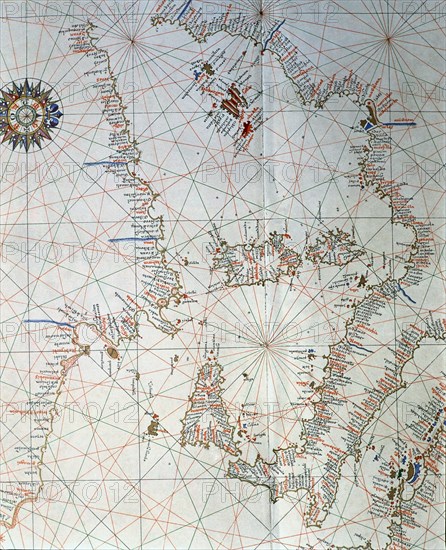 Atlas of Joan Martines, Messina, 1582. Portulan chart of the western Mediterranean, with Italy, E?