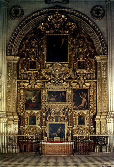 Altarpiece of Jesus Nazareno in the Cathedral of Granada. Designed in 1722 by Marcos Fernandez an?