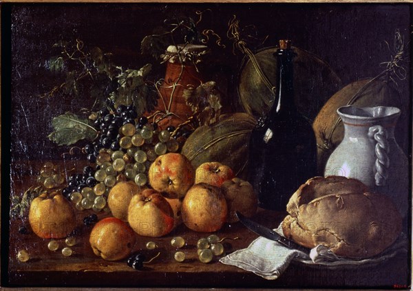 'Still Life with Fruit and bread' by Luis Melendez.