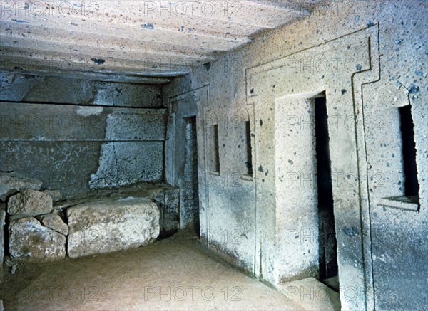 Interior of the Etruscan tomb of the capitals.