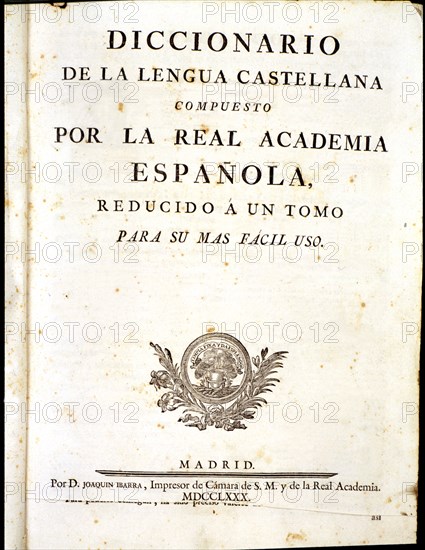 Cover of the 'Dictionary of the Spanish language', composed by the Royal Spanish Academy, printed?