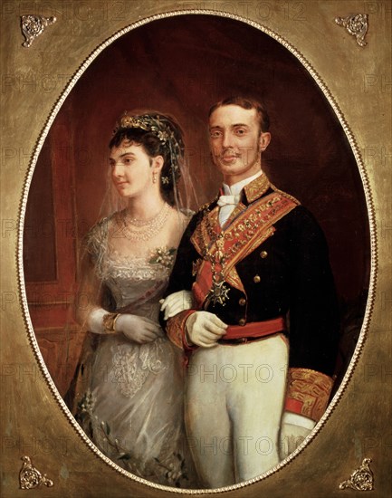 Alphonse XII (1857-1885) and his wife Maria de las Mercedes of Orleans, kings of Spain.