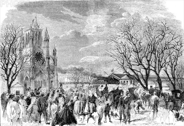 Opening of the railway line from Lyon to Geneva on March 16, 1858, arrival of the train at the st?