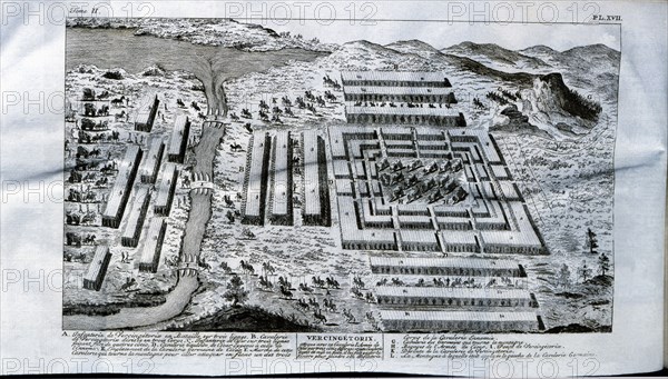 Battle with Vercingetorix, Gaulish leader of the resistance against Rome, engraving from 'Bellium?