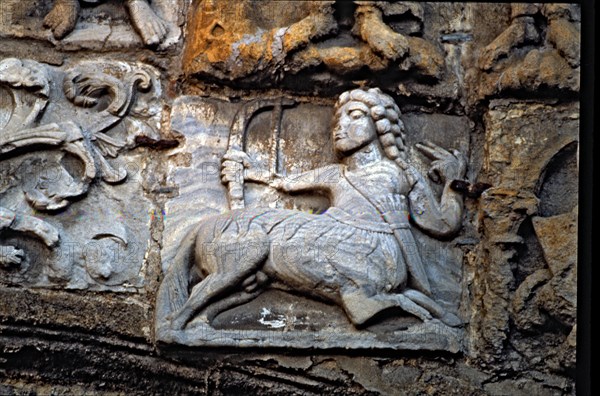 Santiago de Compostela Cathedral, façade of the Platerias: centaur (relief).