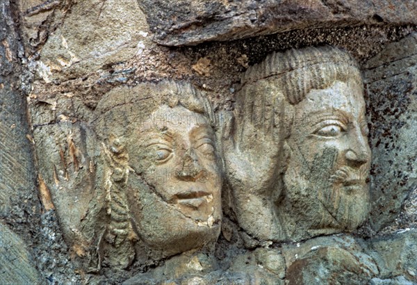 Church of Santiago in Villafranca del Bierzo (León), detail of a capital of the front door.