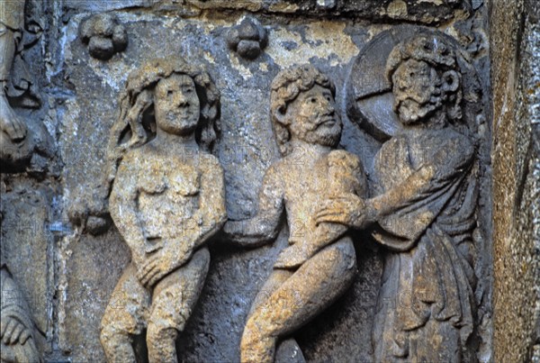 Cathedral of Santiago de Compostela, façade of Platerías: expulsion from paradise.