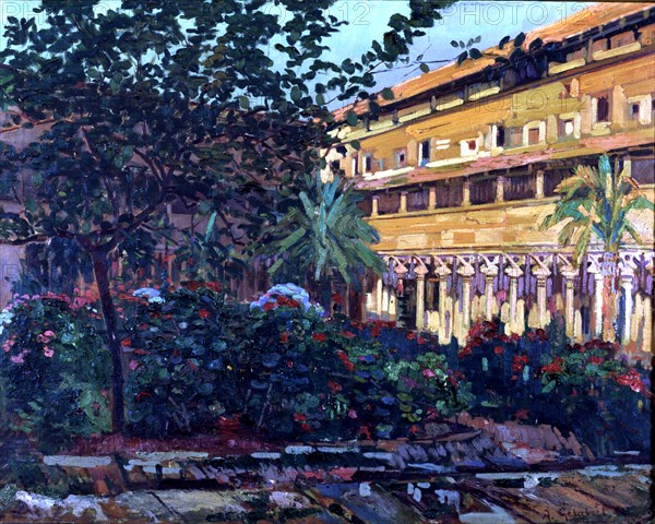 'Cloister of Sant Francesc', oil on canvas, 97 X 78 cm., work by the Majorcan impressionist and ?