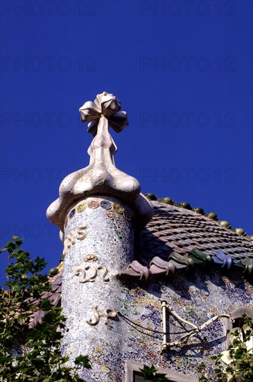 Detail of the façade of Casa Batllo (1904 - 1907), designed by Antoni Gaudí i Cornet (1852 - 1926).