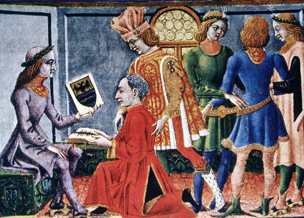 Emperor Frederick III receiving from the astronomer G. Bianchini the book 'Tabulae Astrologiae', ?