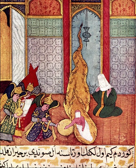 Miniature depicting the birth of Mohammed, in the manuscript 'Siyer-Un-Nebi' by Ah Mat-Nur-B-Must?