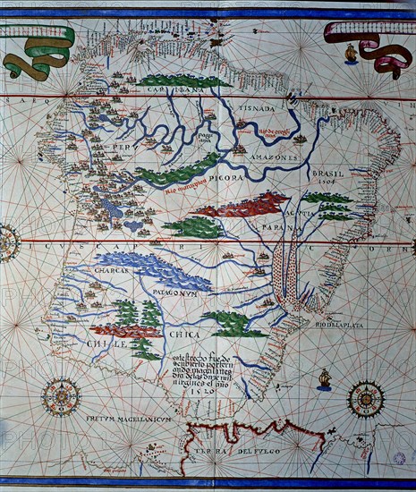 Atlas of Joan Martines, Messina, 1582. Portulan chart of South America, from Panama to Tierra del?