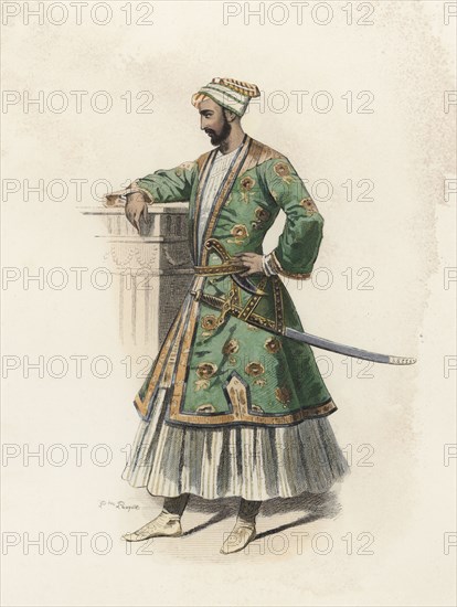 Mohammed Ibrahim, general of the King of Colconda, in the modern age, color engraving 1870.
