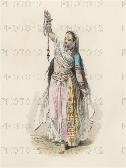 Hindustan woman in the modern age, color engraving 1870.