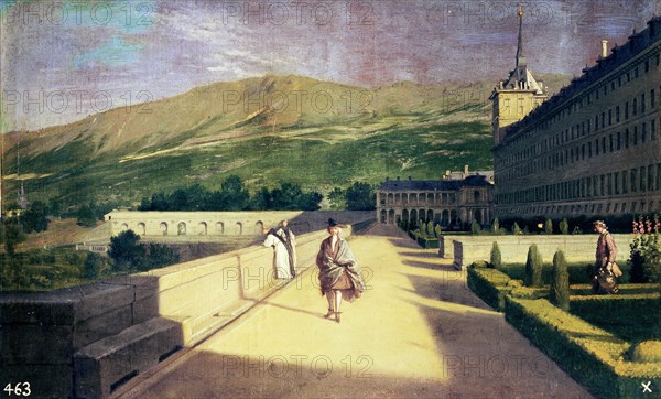 'The Garden of the monks in the Monastery of San Lorenzo del Escorial', oil on canvas by Miguel ?