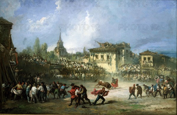 The great Capea (bullfighting with young bulls)' oil on canvas.