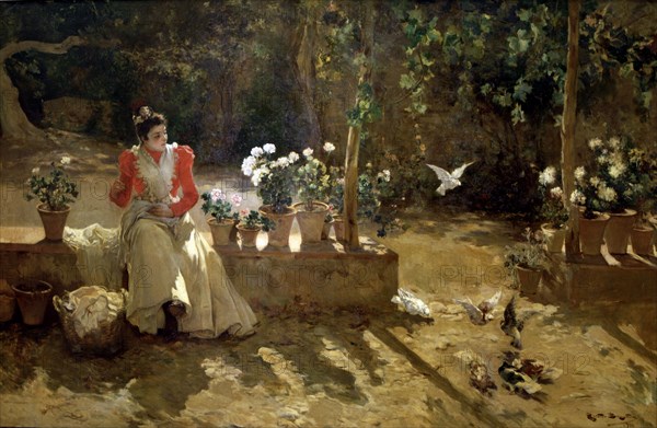 'Girl with pigeons', oil, 1900 Ricardo Brugada.