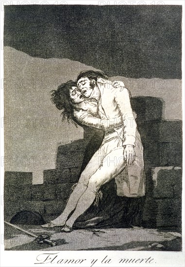 Los Caprichos, series of etchings by Francisco de Goya (1746-1828), plate 10: 'El amor y la muert?