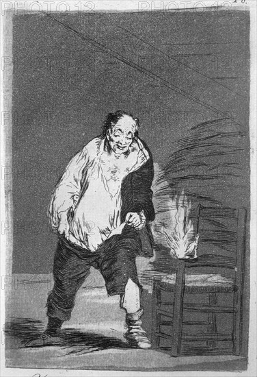 Los Caprichos, series of etchings by Francisco de Goya (1746-1828), plate 18: 'Y se le quema la c?