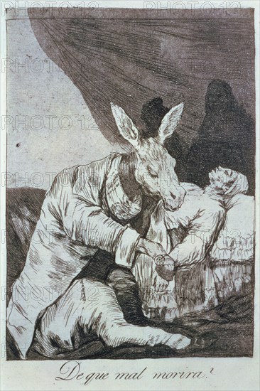 Los Caprichos, series of etchings by Francisco de Goya (1746-1828), plate 40: '¿De qué mal morirá?