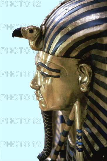 First sarcophagus of Tutankhamun, detail, made of solid gold encrusted with precious stones, foun?