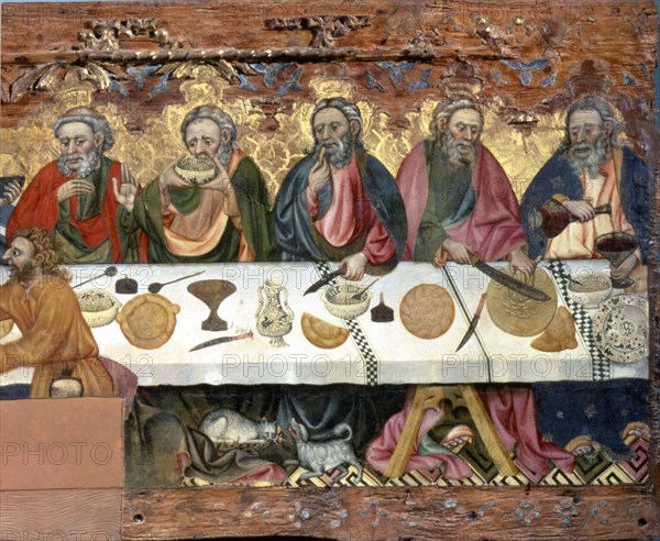 Holy Supper' tempera painting on wood by Jaume Ferrer, detail of the right side.