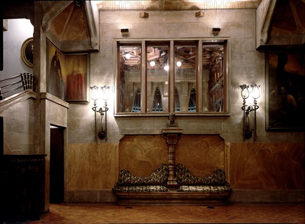 Detail of the main hall of the Güell Palace, 1886-1890, designed by Antoni Gaudí i Cornet.