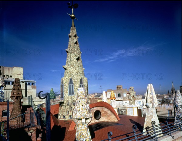 Perspective of the roof terrace of the Güell Palace building 1886-1890, designed by Antoni Gaudí ?