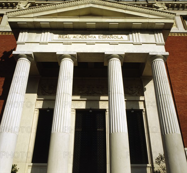 Façade of the Spanish Royal Academy of the Language in Madrid.