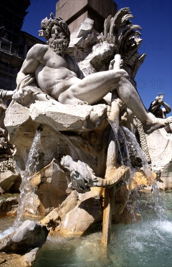 Detail of one of the Sculptures in the fountain 'dei quatro fiumi' or Fountain of the Four Rivers?