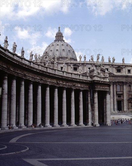 Square of San Pedro, detail of the colonnade designed by Bernini between 1655-1667, at back the B?