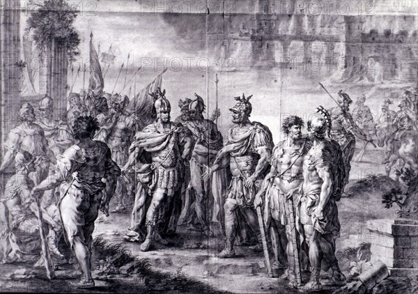 The Visigothic King Suintila (d. 634 d.C.) expels the Byzantines from the Peninsula, engraving fr?