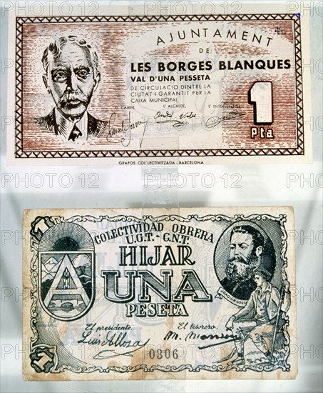 Spanish Civil War (1936-1939), legal tender notes issued by the City council of Borges Blanques (?